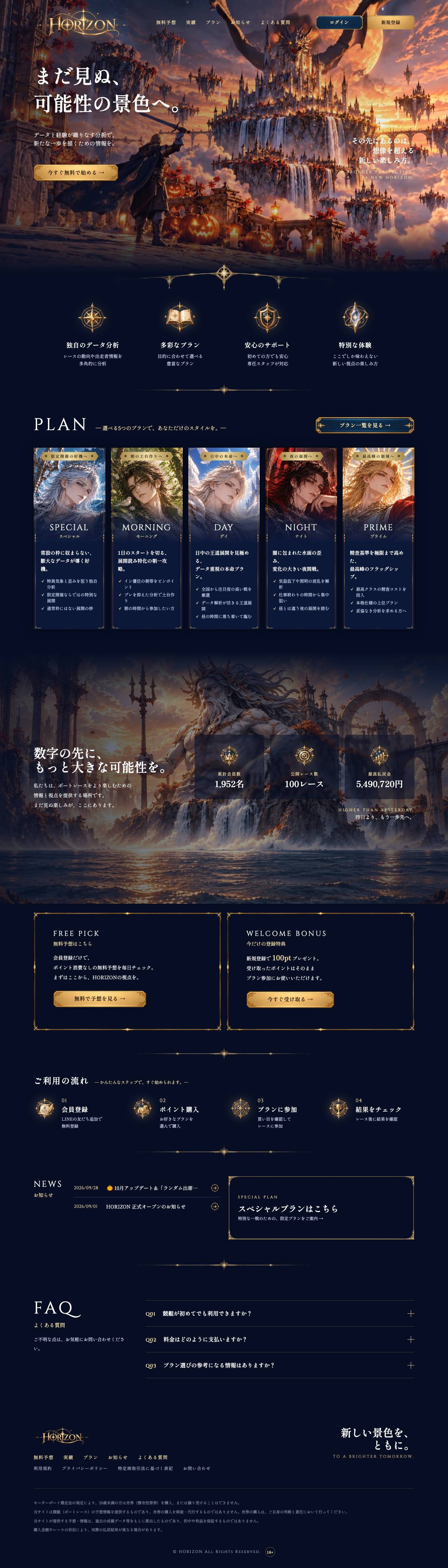 HORIZON のLP全体スクリーンショット (縦長)